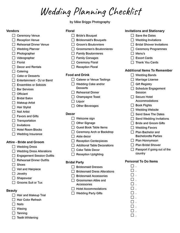 Wedding Planning Checklist